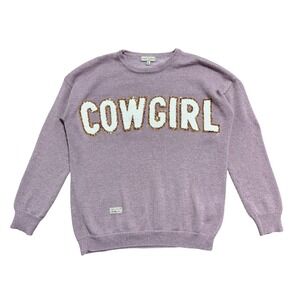 Simply Southern Sweater Womens Large Purple Cowgirl Sequin Graphic Knit Pullover
